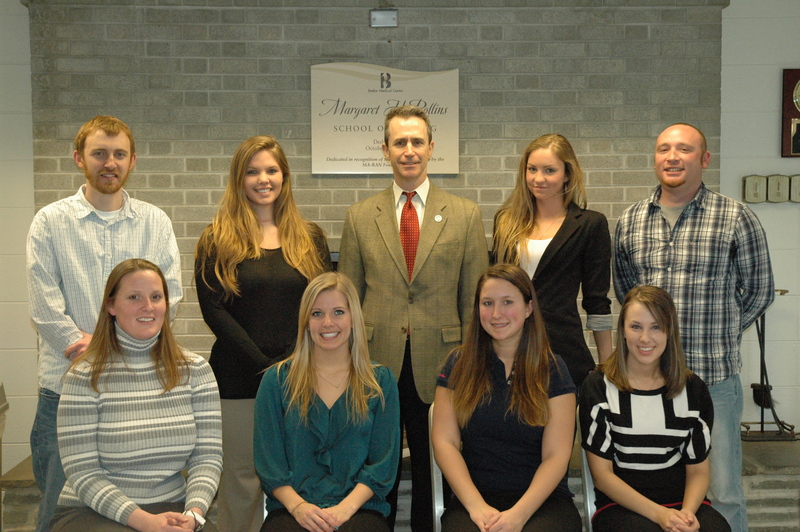 The students of the Margaret H. Rollins School of Nursing who earned the Louise Jarmon Hopkinson Scholarship are pictured with Alex Sydnor, president of Beebe Medical Foundation and vice president of External Affairs at Beebe Medical Center. They are in back (l-r) Andrew Hudson, Jillian Gamble, Sydnor, Thomasina Roe and Eric Lehr. In front are Jill Petrone, Alexa Colegrove, Ashley Istenes and Breann Davidson. SOURCE SUBMITTED